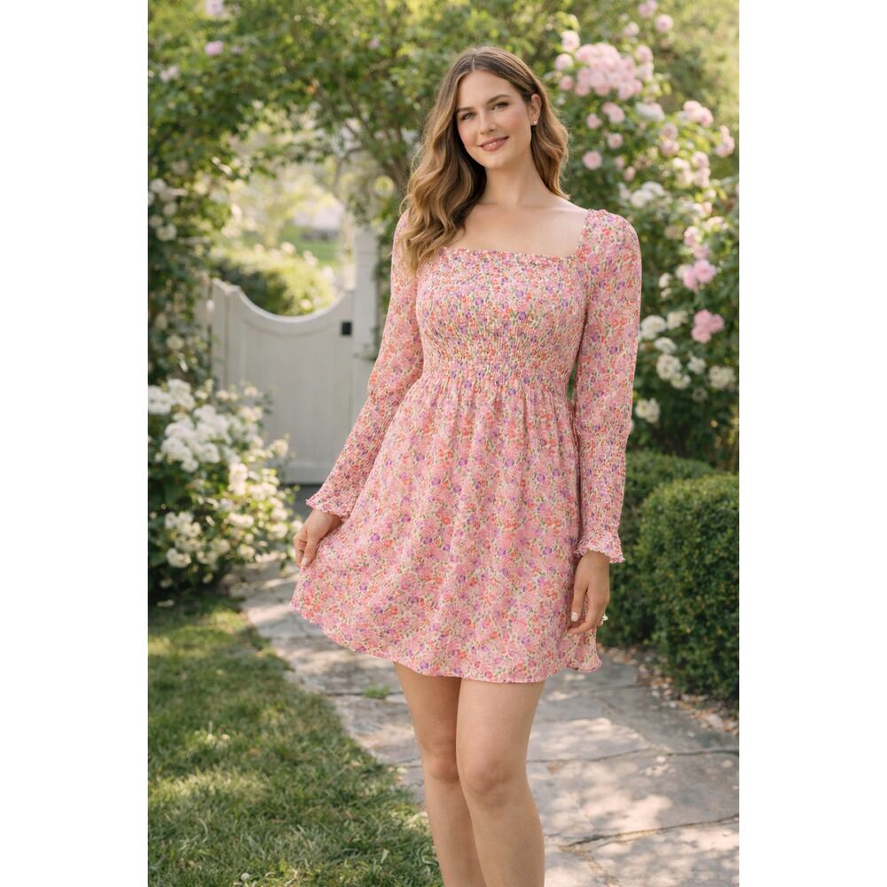 Hill House Nap Dress S Pink Floral Smocked Cottagecore Coquette Romantic Flowy
